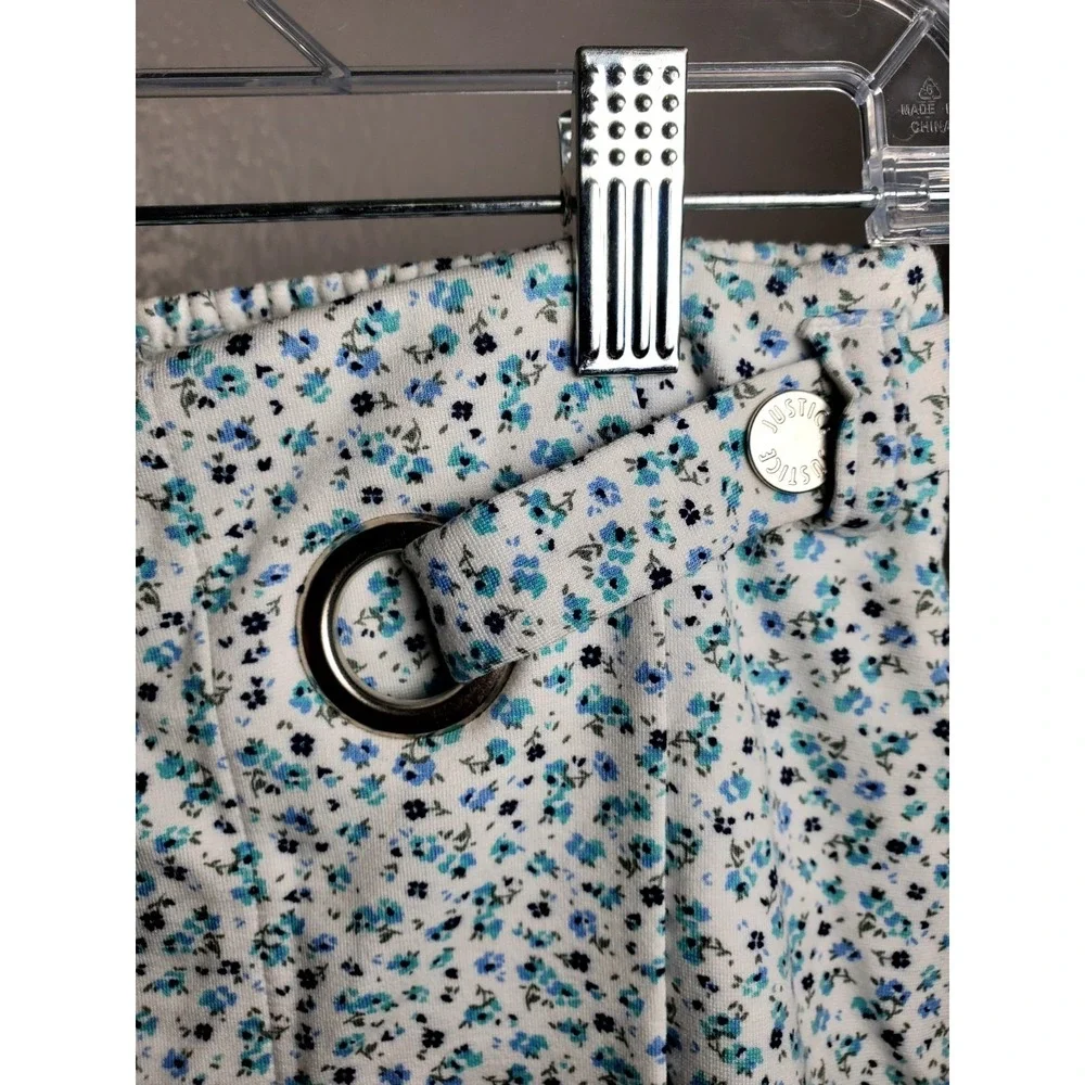 Justice Girls Size 14 Blue Floral Skort Built-In Shorts Wrap Style Stretch Skirt
